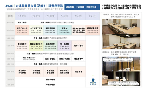 2025_夏令營_過夜場營隊_課表_台北場 2025 過夜職業夏令營