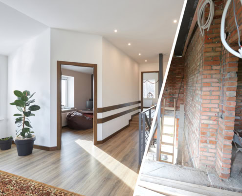 Interior view of a renovated Sydney home showing fresh flooring and minimalist decor.