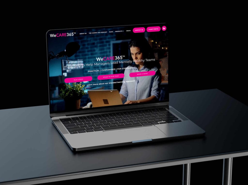 We Are Web Design Portfolio image showcasing the professional, engaging website design for workplace mental health platform WeCare365 on a laptop screen.