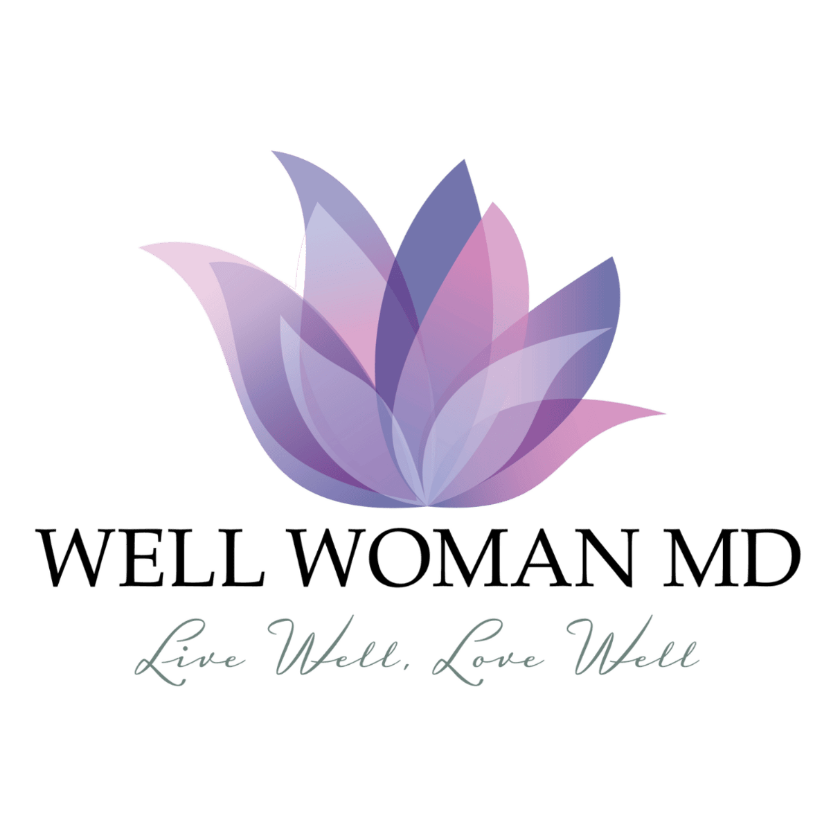 Purple abstract lotus with 'Live Well, Love Well'