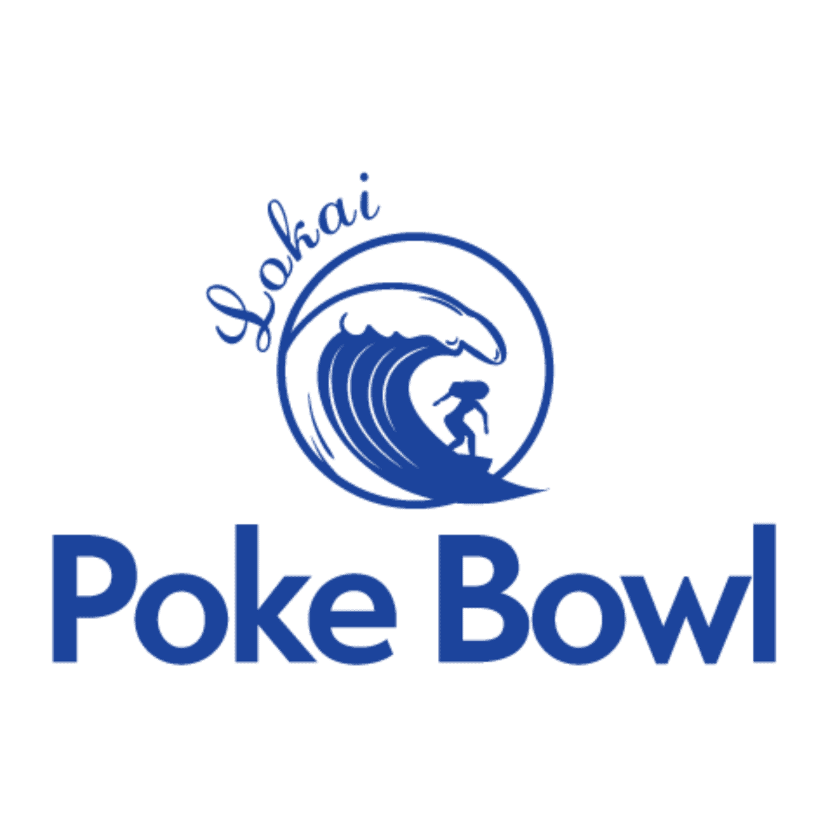 Lokai Poke Bowl logo with surfing wave design.