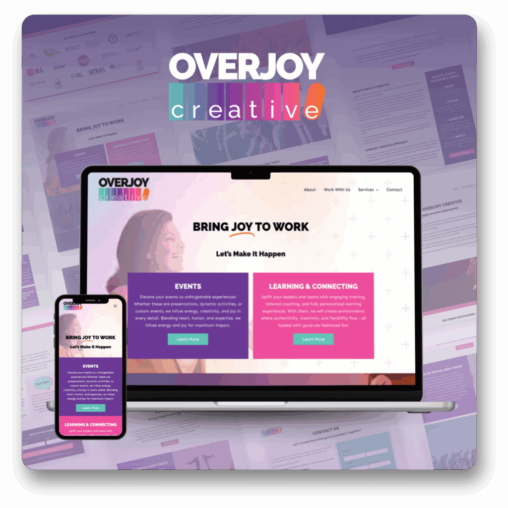 Overjoy Creative website on laptop and mobile display.