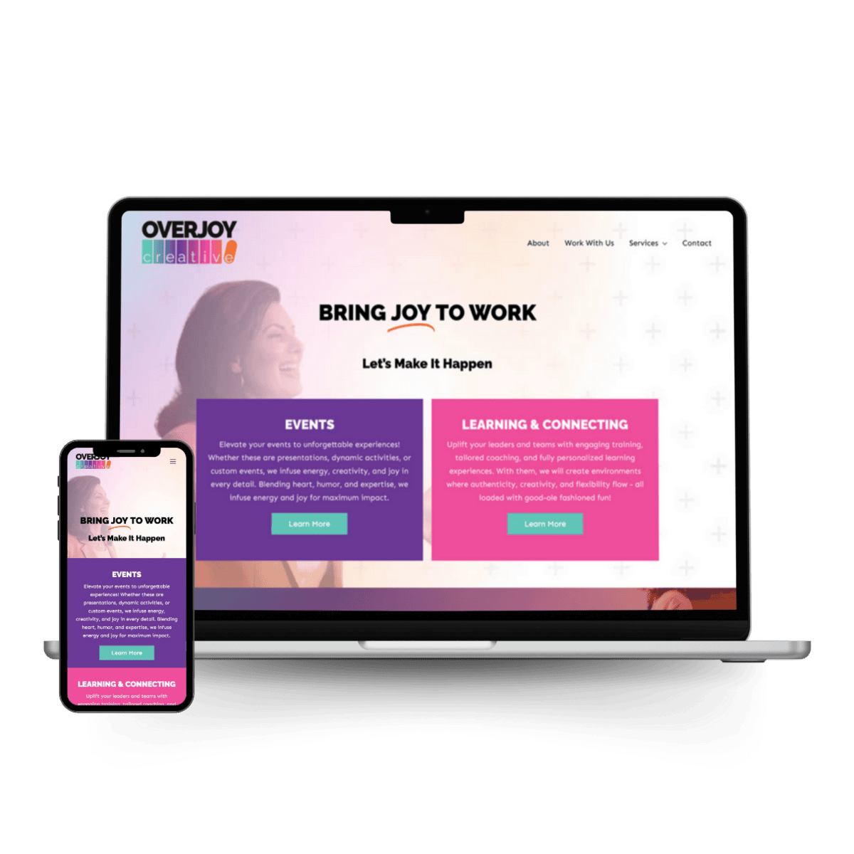 Website on laptop and phone, OverJoy Creative