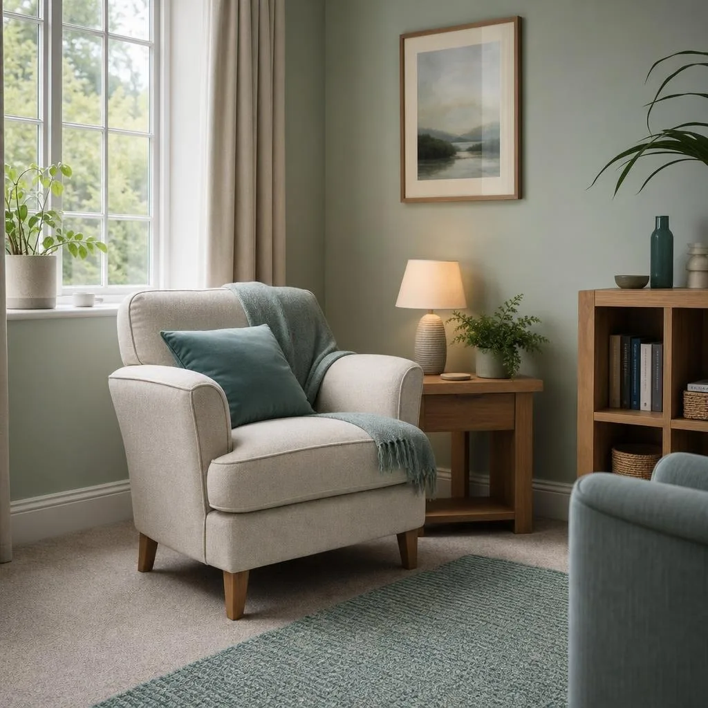 A calm, uncluttered room representing relief from OCD