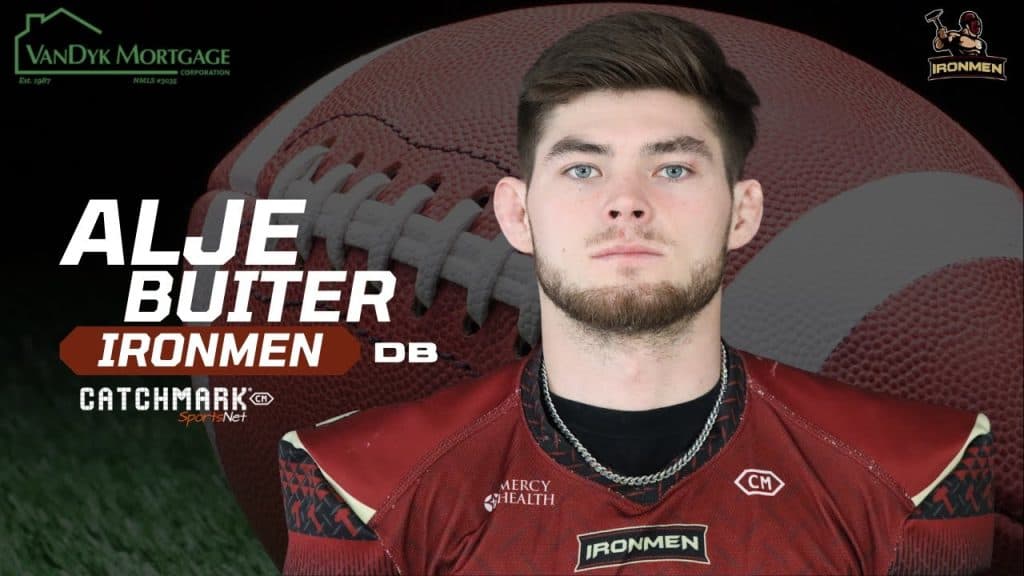 Alje Buiter, a defensive back for the West Michigan Ironmen, featured in the 2022 team profiles.