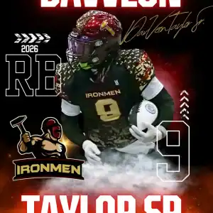 Daweon Taylor Sr. in football gear holding a football, representing West Michigan Ironmen.