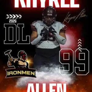 Khyree Allen in football uniform for West Michigan Ironmen, number 99.