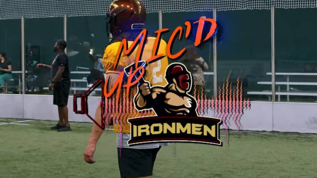 Alex Carder mic'd up during Ironmen football practice or game.