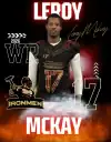 Leroy Mckay, West Michigan Ironmen football player, wearing jersey number 17, standing confidently w.