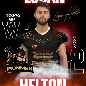 Logan Helton in Ironmen football uniform, 2026 team roster.