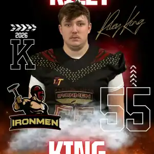Riley King in Ironmen football uniform, showcasing team pride and athleticism.