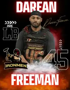 Darean Freeman in Ironmen uniform, football player for West Michigan Ironmen.