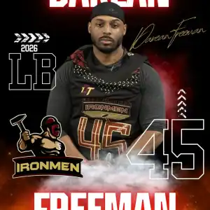 Darean Freeman in Ironmen uniform, football player for West Michigan Ironmen.