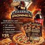 West Michigan Ironmen pizza offer for Forge the Night event with Cadena Brothers Pizza.