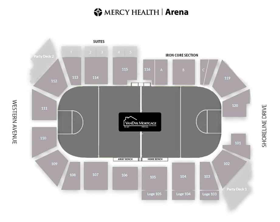 Arena seating chart for West Michigan Ironmen football games.
