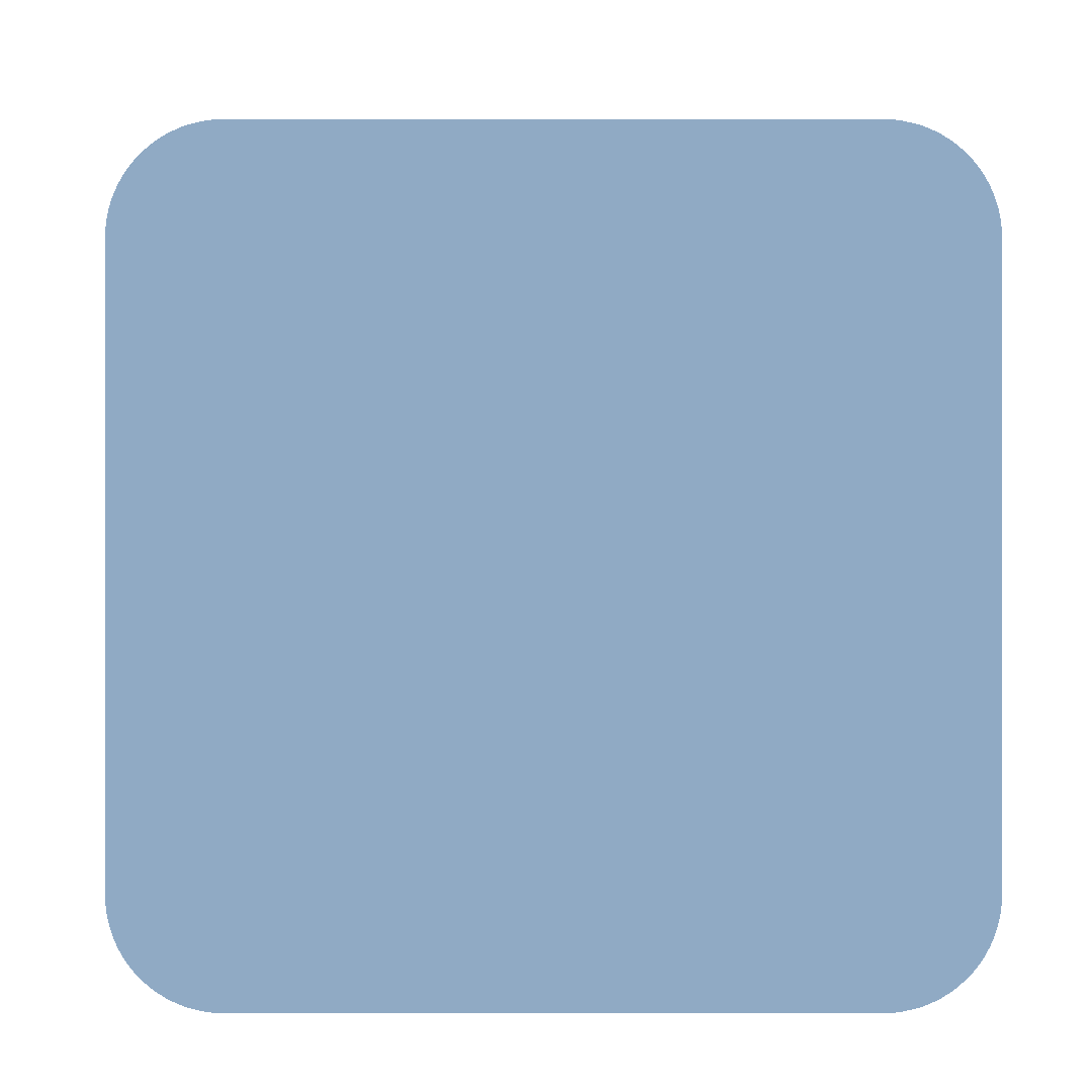 A rounded square with a light blue fill, a thick white border, and a black background evokes the sleek design of a Metal Roof Gallery logo.