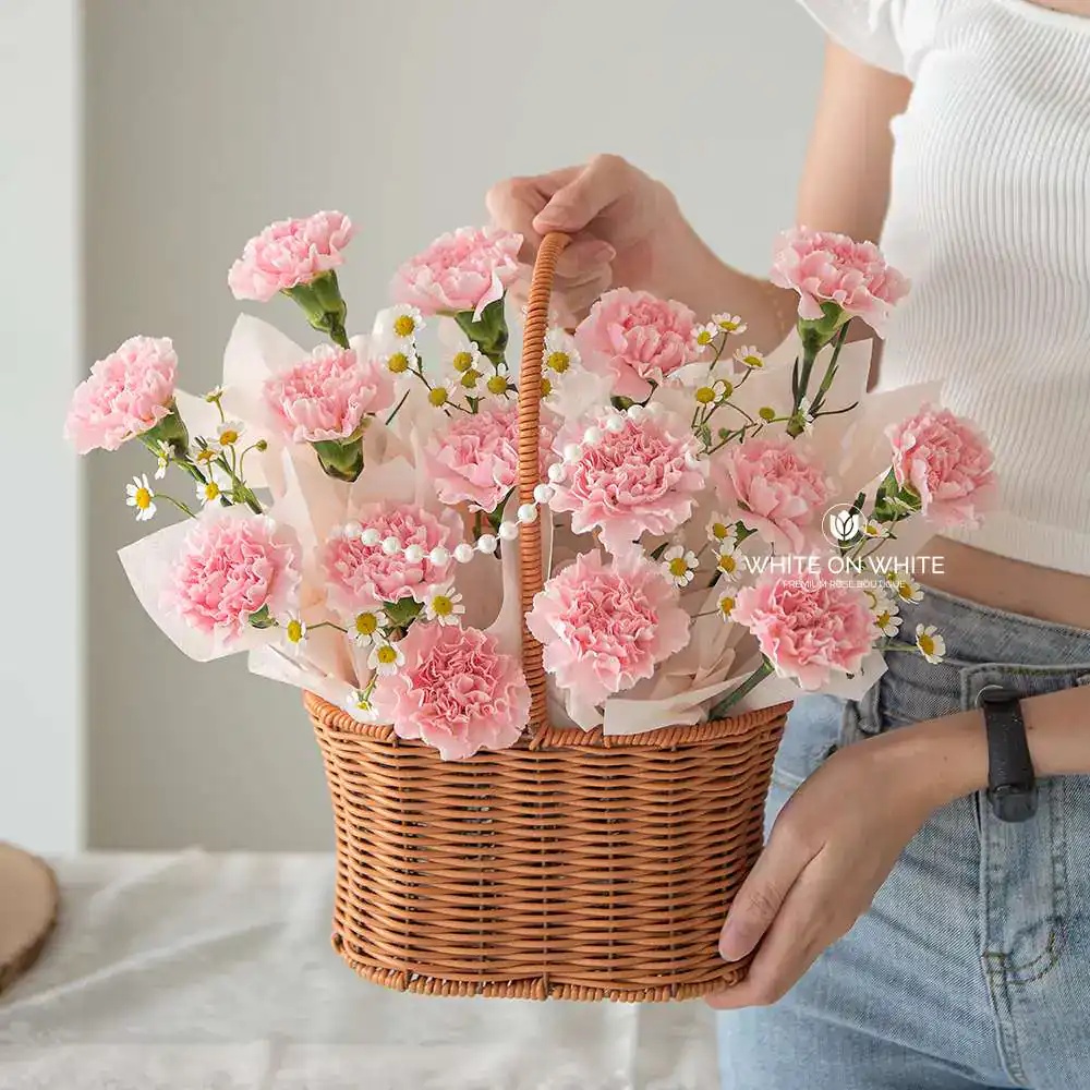 Only You mother's day gift malaysia, gift for mom, only you floral basket, pink carnation with chamomile