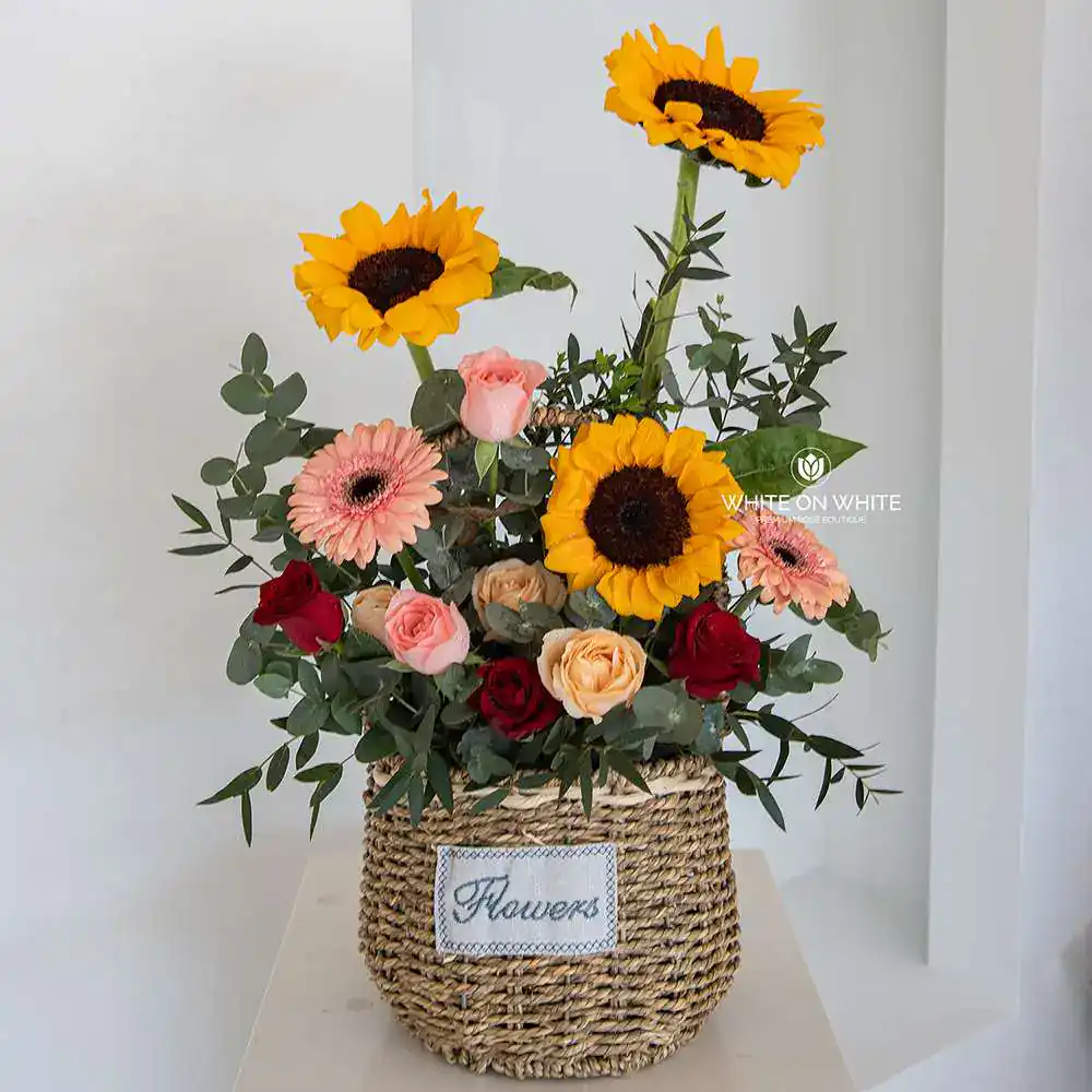 Eternal Sunshine Basket for Grand Opening & Get Well Soon Gift, floral box and basket