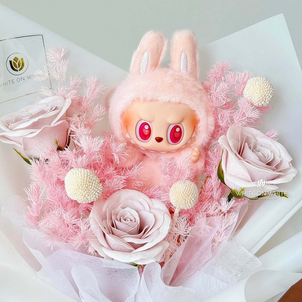 labubu flower bouquet, labubu macaron in pink, labubu macaron in grey, labubu macaron, labubu the monster, labubu doll, labubu gift, labubu version 2, labubu v2, labubu ver.2, labubu dada, labubu hehe