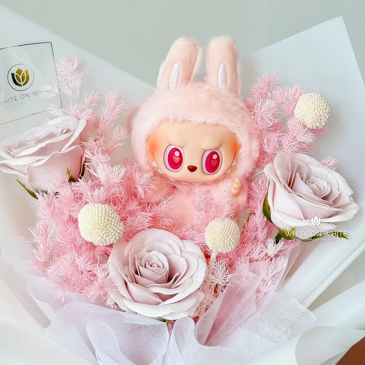 labubu flower bouquet, labubu macaron in pink, labubu macaron in grey, labubu macaron, labubu the monster, labubu doll, labubu gift, labubu version 2, labubu v2, labubu ver.2, labubu dada, labubu hehe