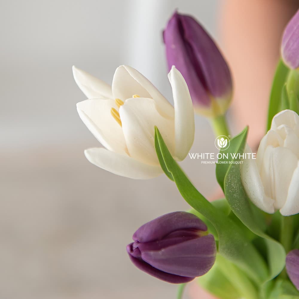 White & Purple Tulip Bridal Bouquet