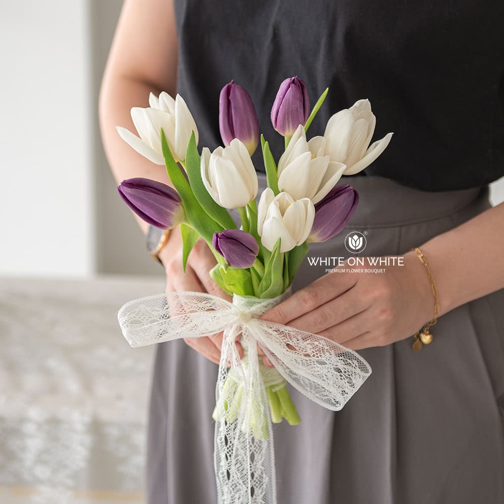 White & Purple Tulip Bridal Bouquet