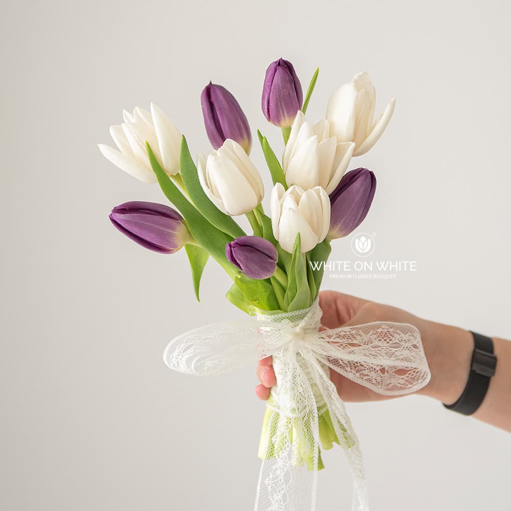 White & Purple Tulip Bridal Bouquet