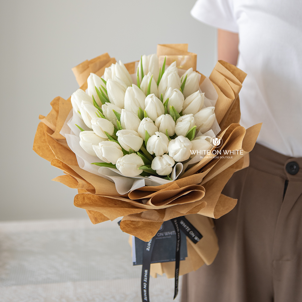 Miss Tulip Bouquet, White Tulip Flower Bouquet