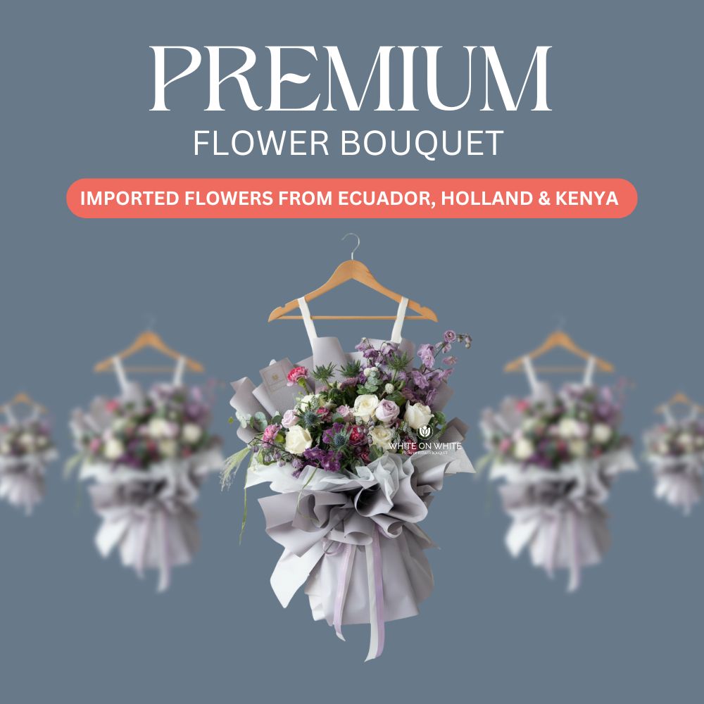 White On White florist premium flower bouquet and imported flowers from ecuador holland and kenya, premium imported flowers