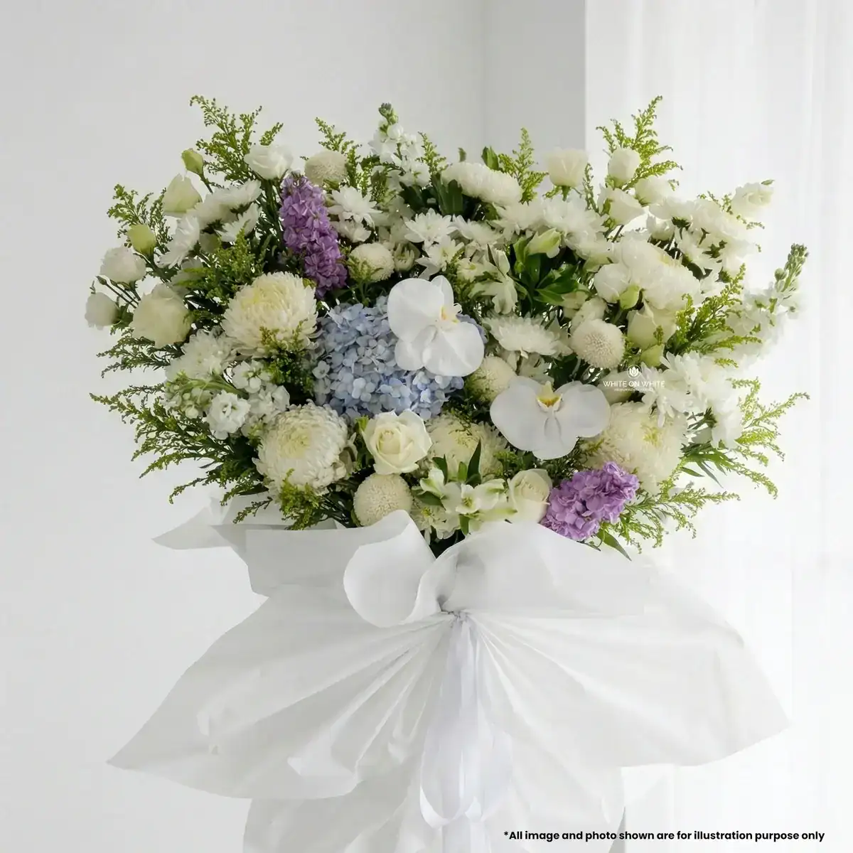 Majestic Peace Stand Majestic Peace Purple Matthiola and Blue Hydrangea Condolence Stand