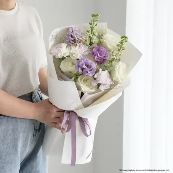 Lilac Bloom Lilac and White Valentine Bouquet with Purple Eustoma