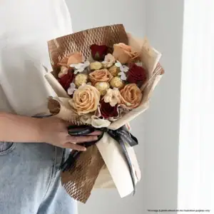 Sweet Indulgence Ferrero Rocher and Soap Rose Bouquet with Cappuccino Roses