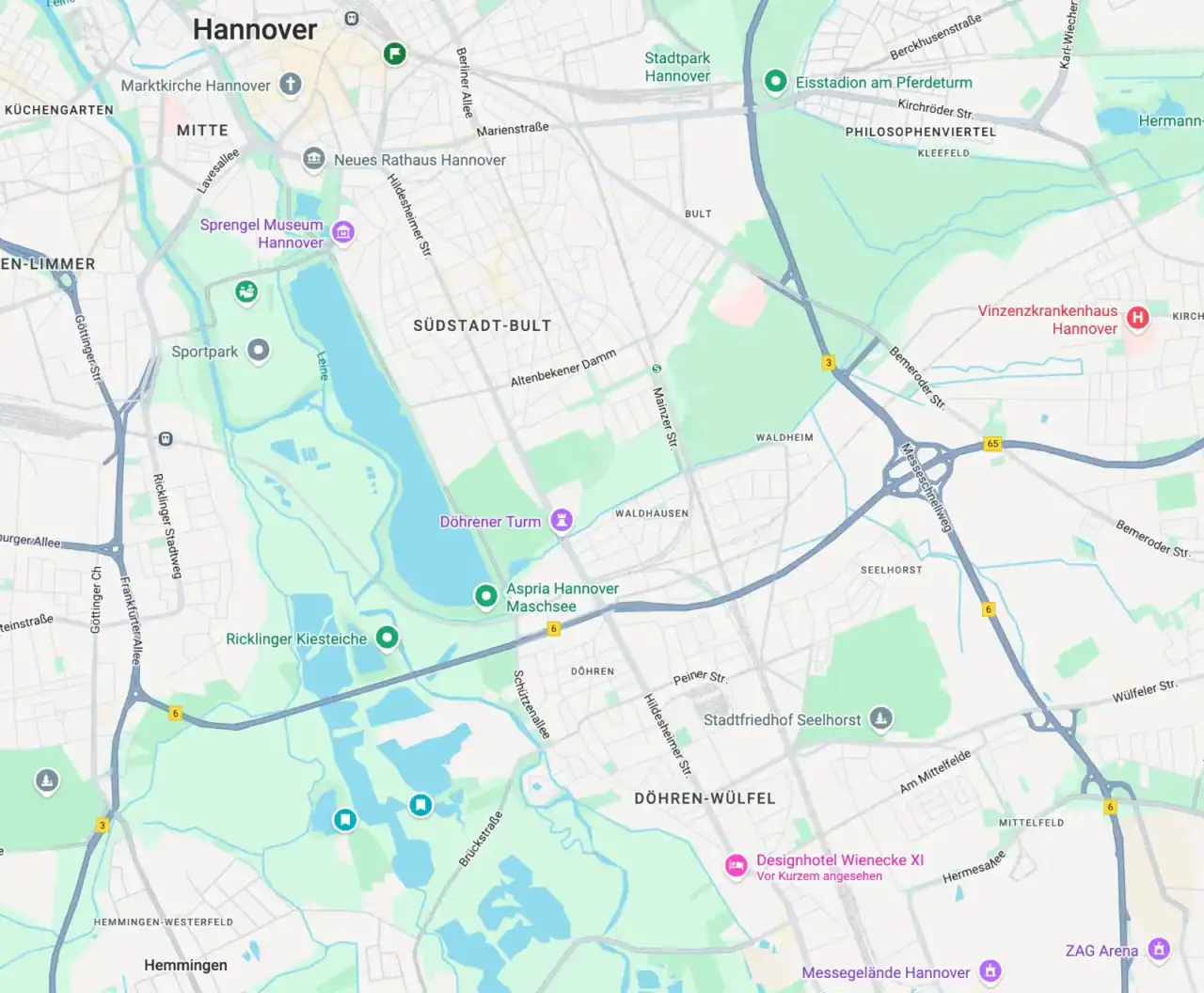Karte: Standort Hotel Wienecke XI im südlichen Hannover