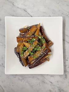 pan-fried soy glazed eggplant