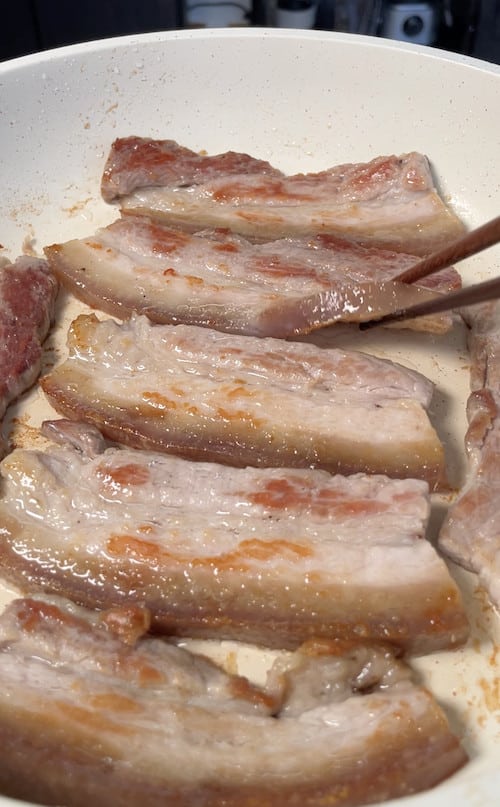 Pan fry the pork belly