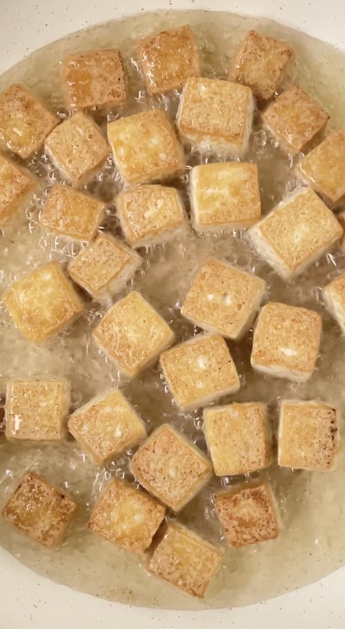 Tofu is browned