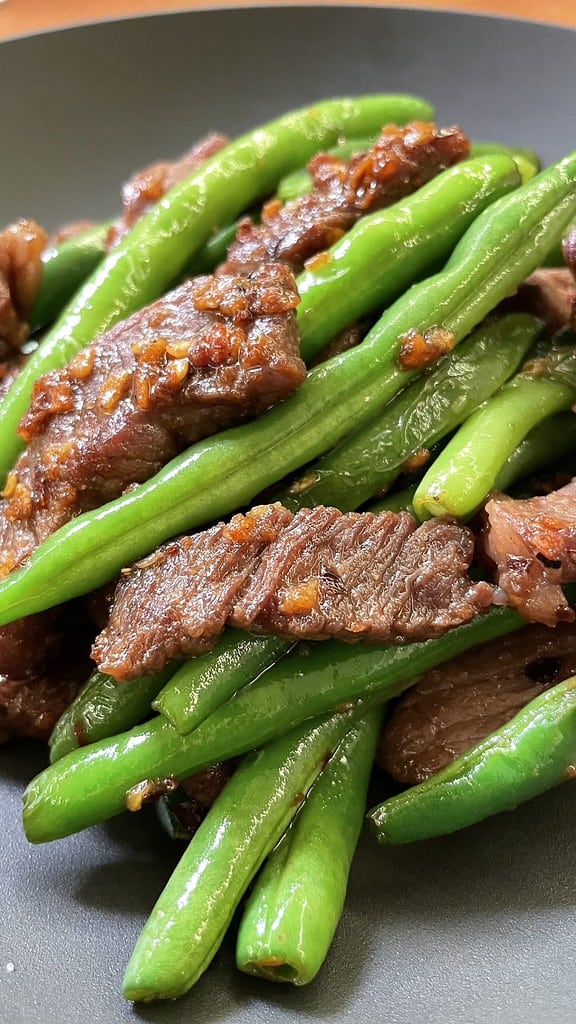Stir fried beef string beans