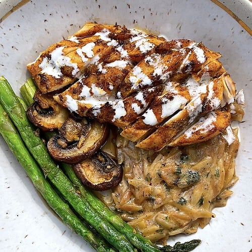 Creamy Orzo with Chicken and Asparagus