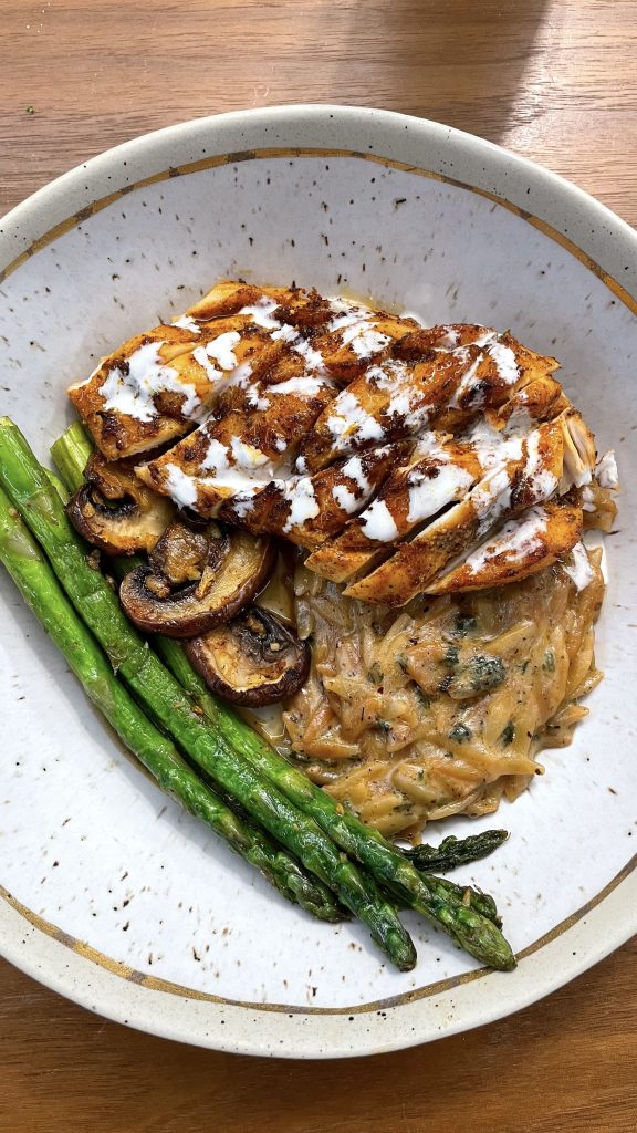 Creamy Orzo with Chicken and Asparagus