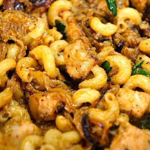 Caramalized Onion Tahini Chicken Pasta