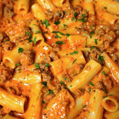 Creamy Tomato Beef Pasta with Rigatoni