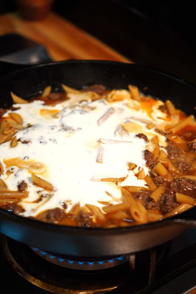 One Pan Creamy Beef Pasta