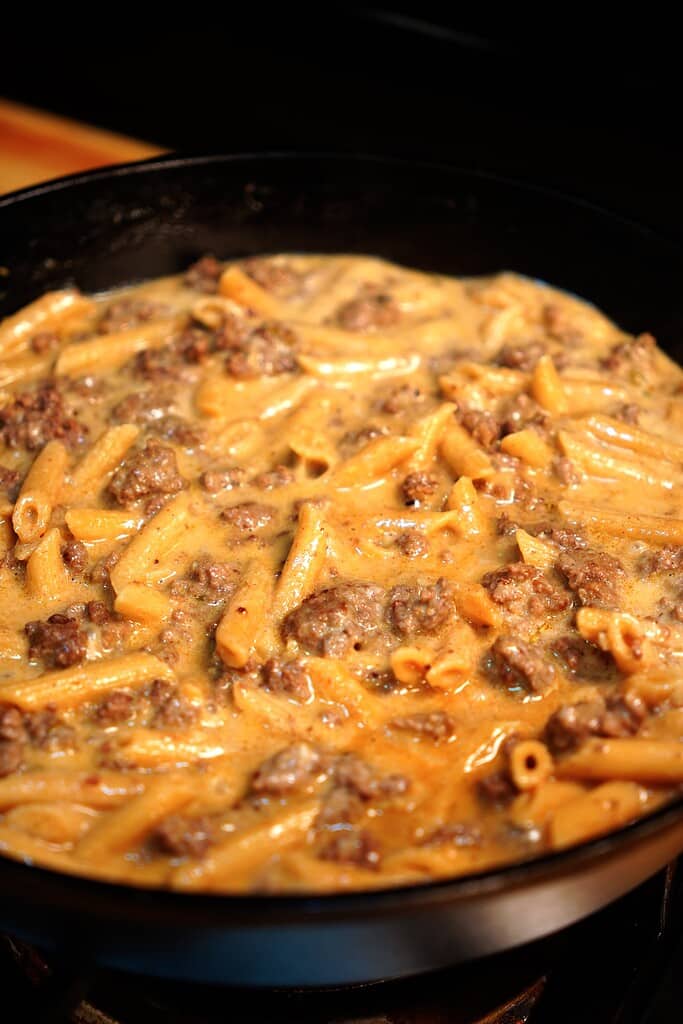 One Pan Creamy Beef Pasta