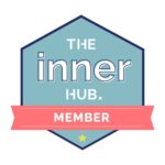Hexagonal badge with a light blue background and dark blue border. The text reads THE inner HUB. in white, while MEMBER is displayed on a pink banner across the bottom. Below the banner sits a small green star, symbolizing the premium contact within this exclusive community. Wildcurrant Marketing