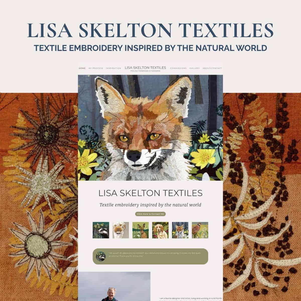 Small business website design showcasing textile embroidery inspired by nature.