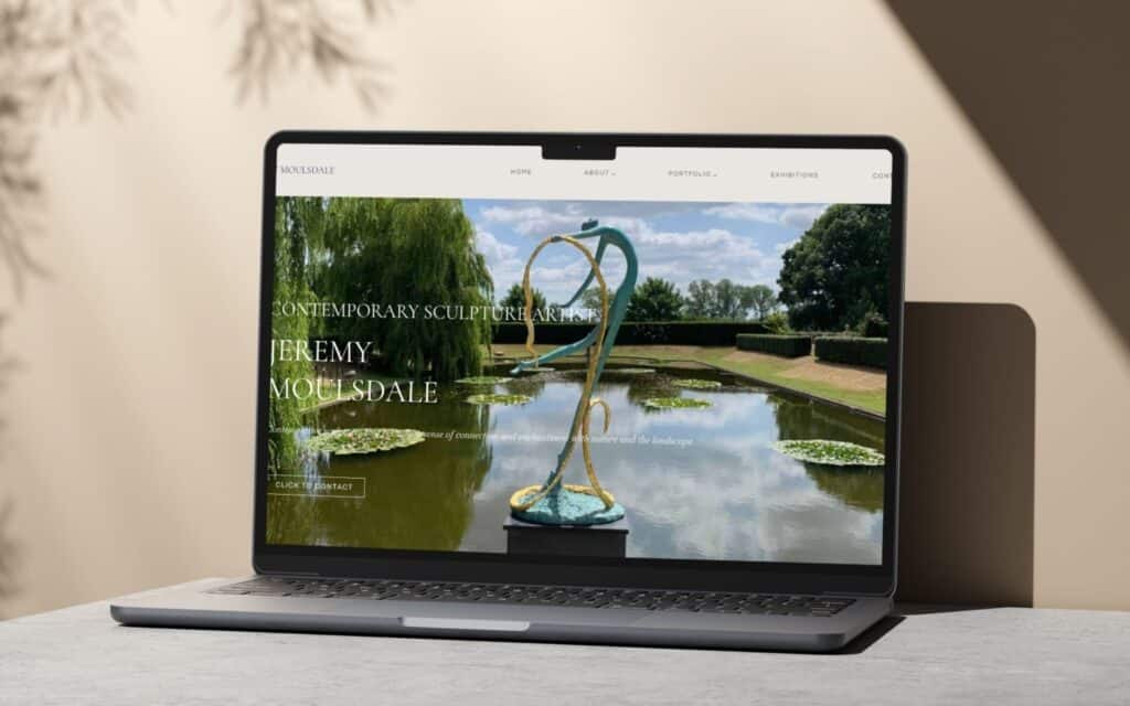 Contemporary sculpture artwork displayed on a website homepage, modern art design.