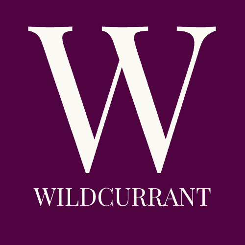 WILDCURRANT logo with large "W" and brand name on dark purple background.