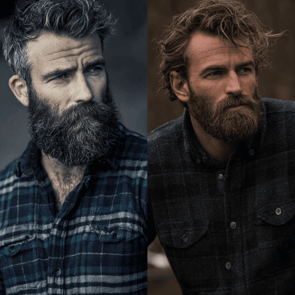 grizzled beard and well kept beard side by side