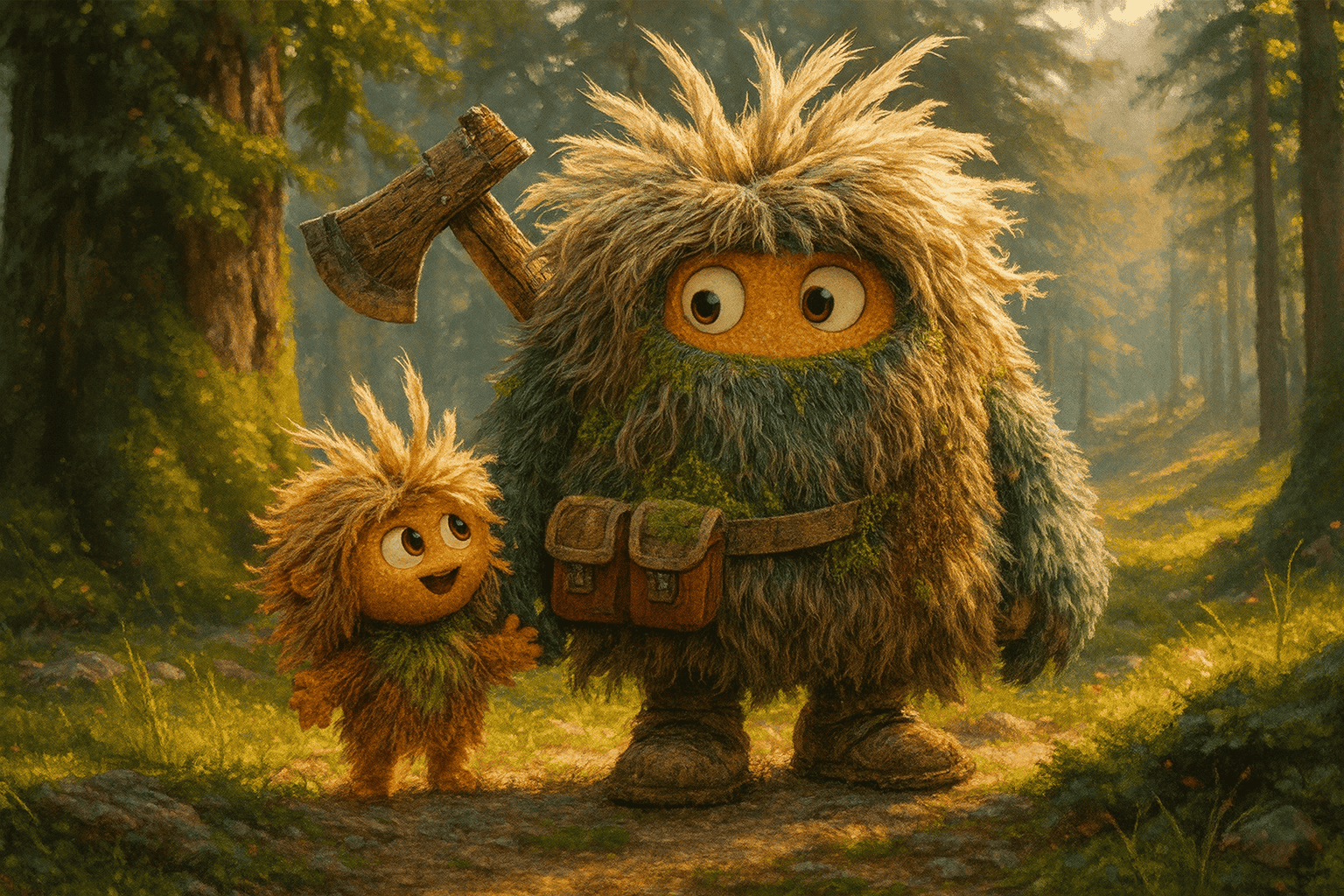 Wildman Bob and his daughter in the woods