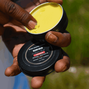 All-natural beard balm with cedarwood, shea butter, and black castor oil for nourishing, taming, and conditioning facial hair.